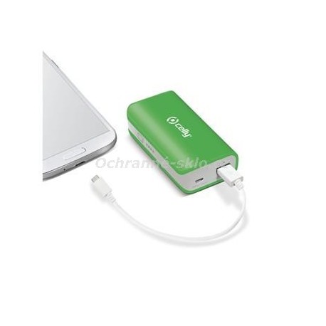 Powerbanka CELLY s USB výstupem, microUSB kabelem a LED svítilnou, 4000 mAh, 1A, zelená